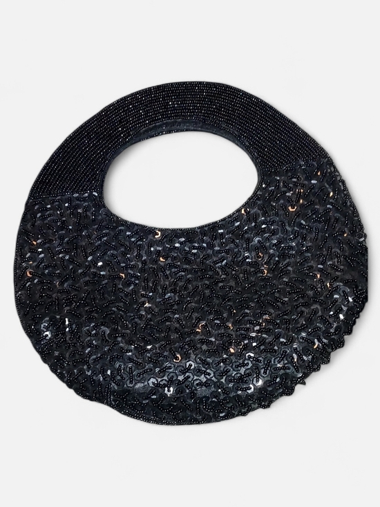 Handbags - Black Beaded Crescent Handbag